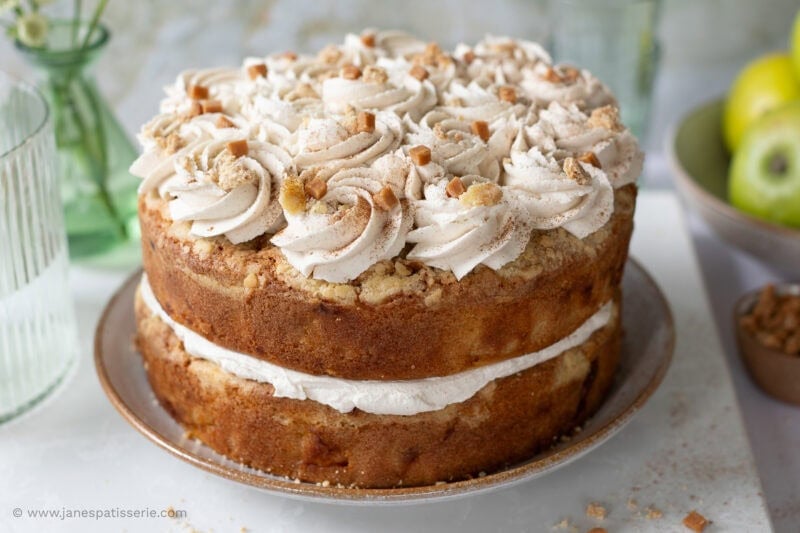 A whole apple crumble cake with buttercream