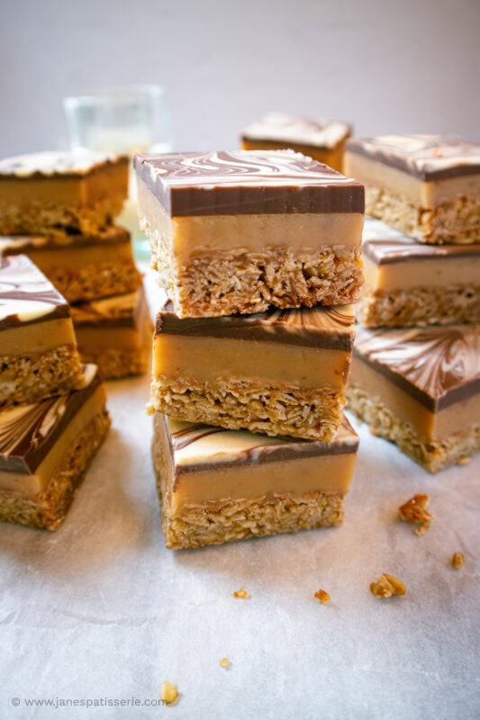 multiple stacks of three millionaires flapjacks