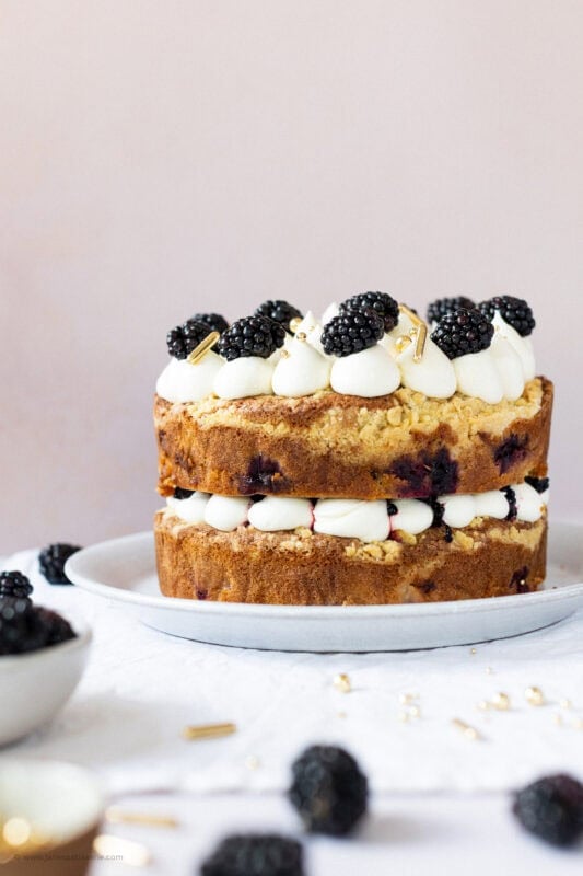 Whole, two-layer apple blackberry cake