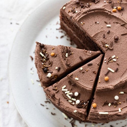 A slice taken from a back to basics chocolate cake