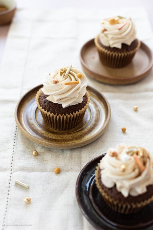 A Chocolate Chai Cupcake on a plate