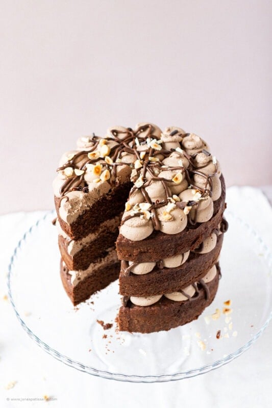 A slice missing from a Nutella Cake