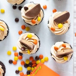Reese's Peanut Butter Cupcakes decorated with the brand packaging