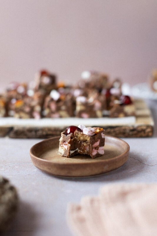 A bite missing from a Rocky Road Fudge