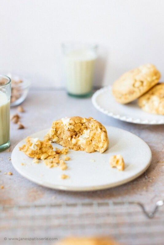 Half a Peanut Butter NYC Cookie on a plate
