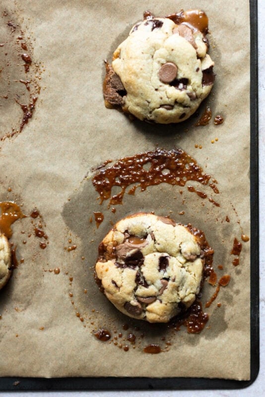 A Rolo Cookie resting on baking paper