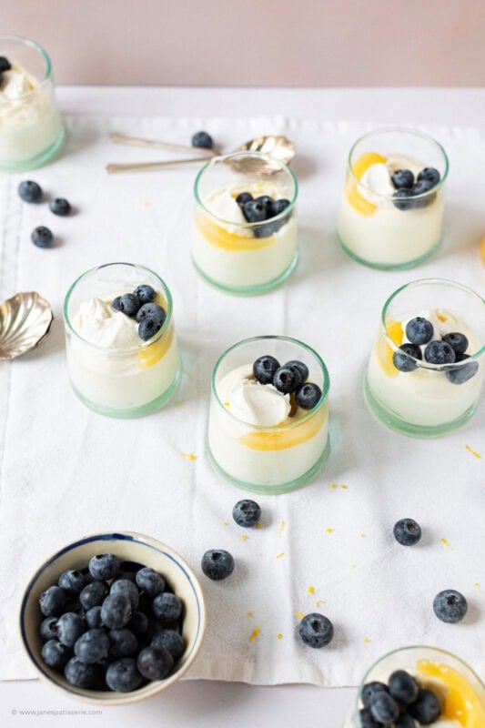 Top down shot into the jars of Lemon Curd Mousse
