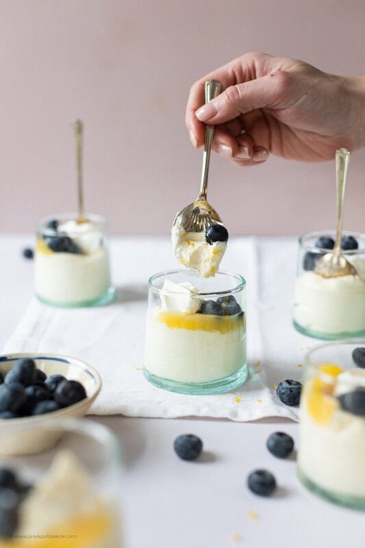 A spoonful of Lemon Curd Mousse from a jar
