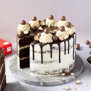 A slice taken from the Malteser Drip Cake