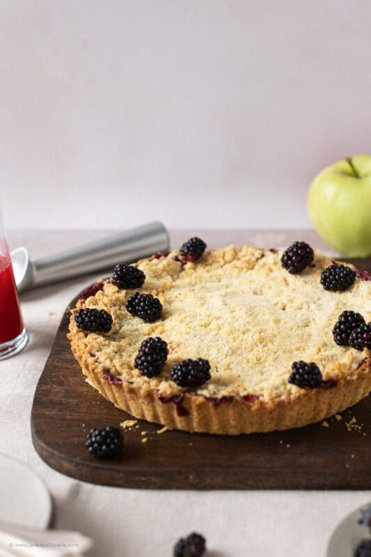 A whole Apple and Blackberry Crumble Pie