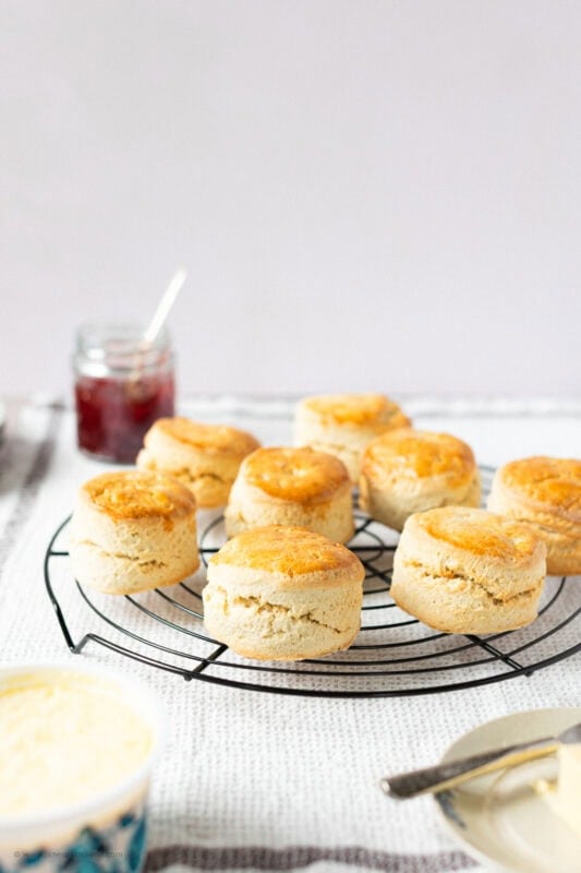A cooling rack of classic buttery scones