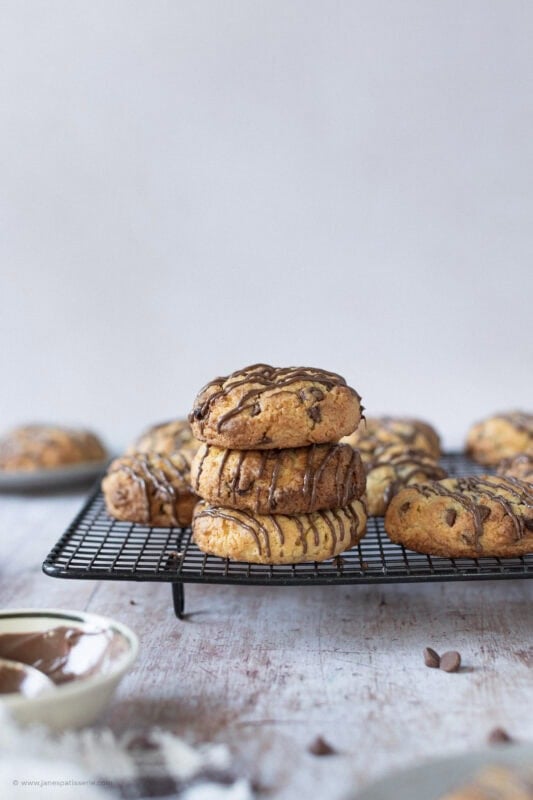 A stack of Coconut Chocolate Rocks on a cooling rack