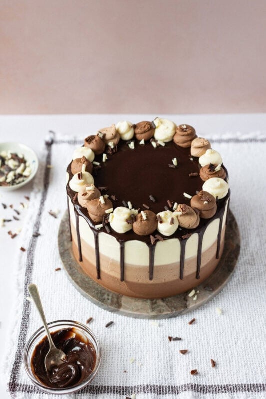 A decorated Triple Chocolate Cake
