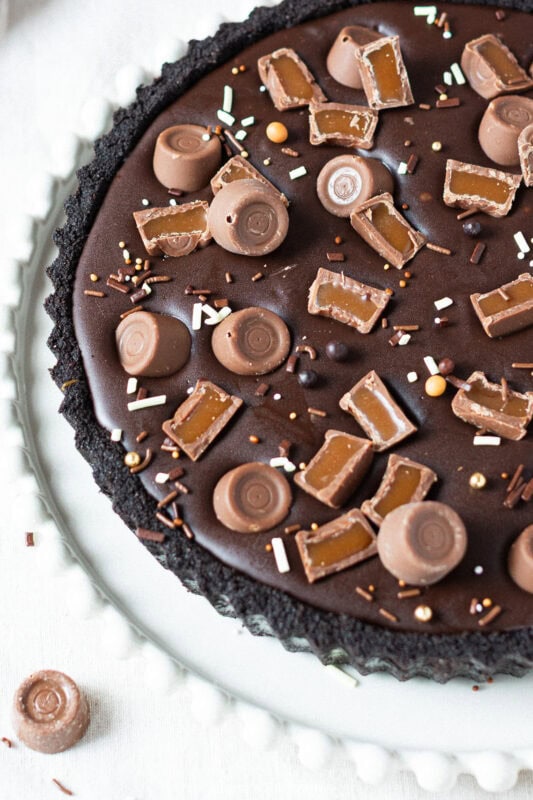 A closer shot of the no-bake Rolo tart