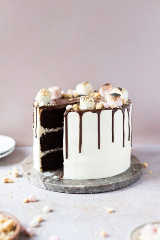 A slice missing from the Smores Cake