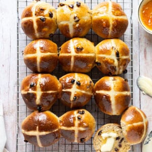 Freshly baked hot cross buns
